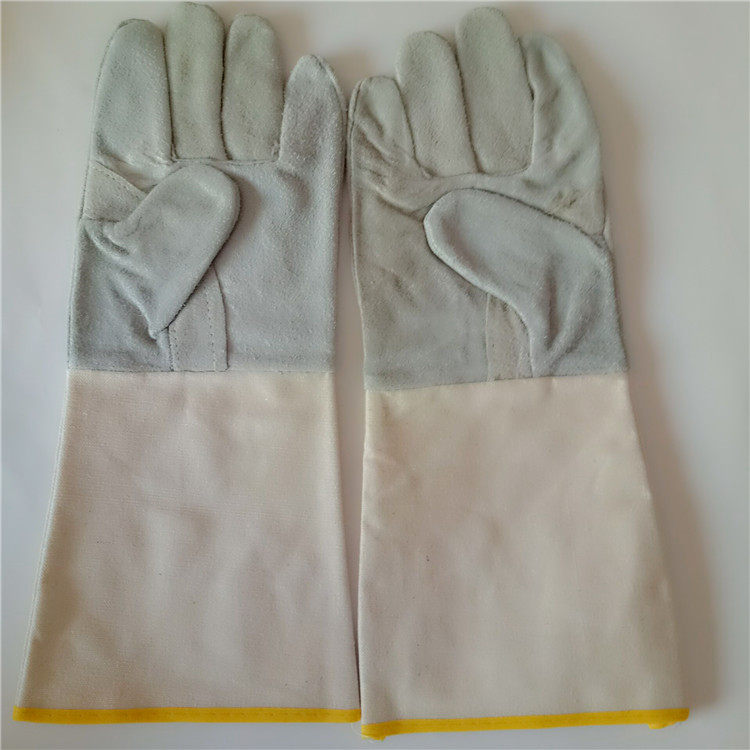 Lengthened welding two-layer cowhide canvas welding gloves welder hand protection labor protection supplies anti-cut anti-scalding