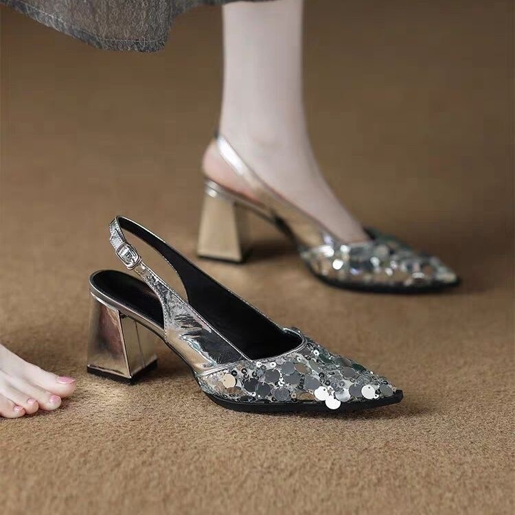 3cm French-Style Low-Heeled Shoes That Are Comfortable and Beautiful, Stylish Pointed-Toe Sandals, 3cm New Spring Models with Elegant Closed-Toe Design for Women