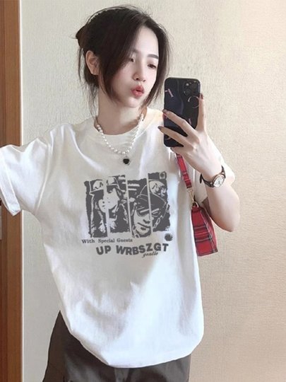 Женская футболка с коротким рукавом в американском стиле с принтом, летняя, в корейском стиле, в стиле Харадзюку, атмосферный нишевый топ.