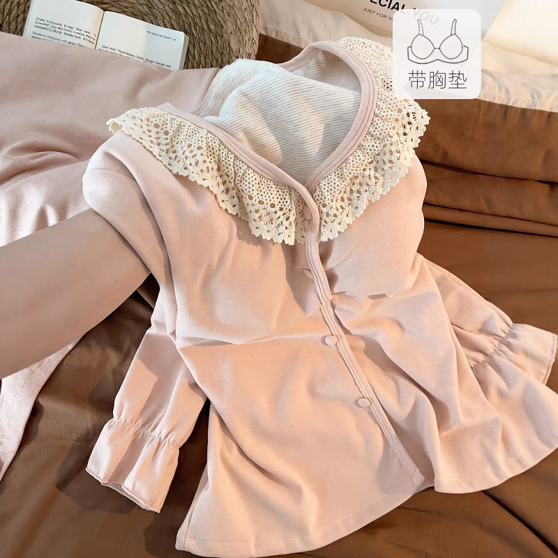 Brushed Island Velvet Pajamas for Women, Autumn and Winter Thickened and Warm, High-End Long-Sleeved Cashmere Home Wear Set with Chest Pads Brushed Island Velvet Pajamas for Women, Autumn and Winter Thickened and Warm, High-End Long-Sleeved Cashmere Home Wear Set with Chest Pads