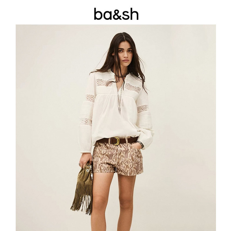 [Official Authentic Product] 26 Spring/Summer New Bohemian Style Lace Patchwork Shirt Cotton Top Jil Bash