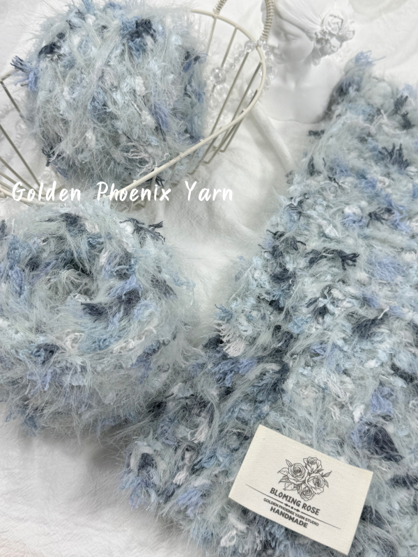 Blue and White Ink Painting｜Golden Phoenix Hand-Mixed Yarn DIY Knitting Yarn for Handmade Scarves, Hats, Hair Ties, Hair Clips, Crochet