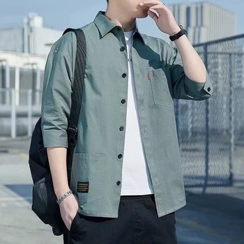 A drop-shipped pure cotton washed three-quarter sleeve men's shirt