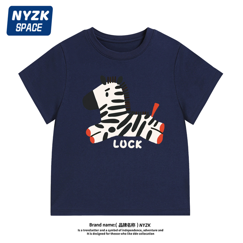 Nyzk Year of the Horse Pattern Boys' Short-Sleeve T-Shirt, Pure Cotton Base Shirt, Stylish Children's Top for Girls and Boys