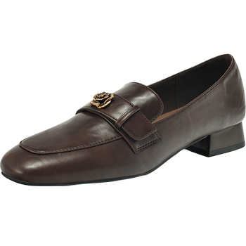 Heilan house loafers 2025 autumn new slip-on women's shoes brown british style leather shoes women's single shoes