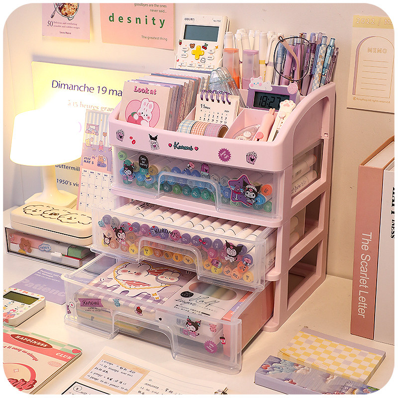 Large-capacity pen holder containing box drawer-type learning table finishing theorizer pen barrel desktop office stationery children girls'girls' desk multifunction learning items Mark pen box-Taobao