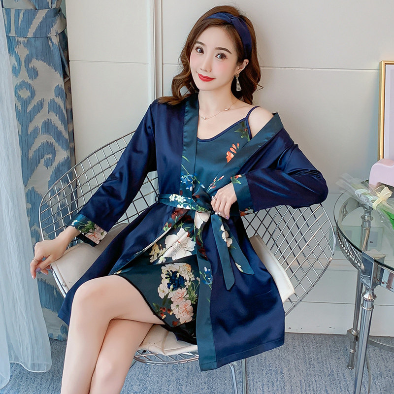 Sandro Vicari Sexy harness printed comfort sleeping robe Summer New Ice Silk Two Sleeping Dresses