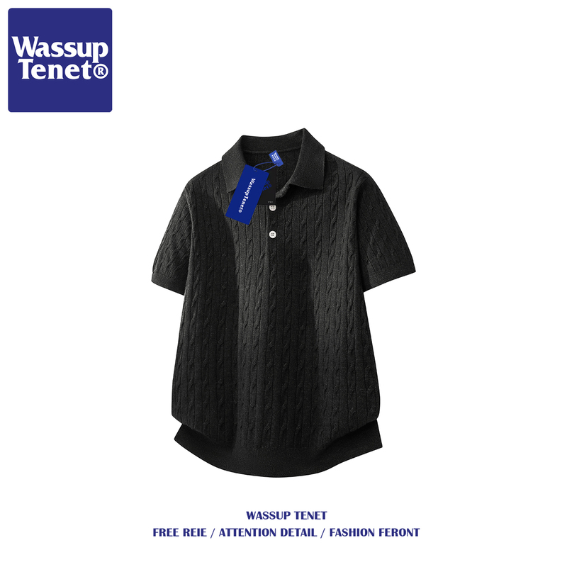 Wassup Tenet American-Style Twist-Knit Polo Shirt Short-Sleeved Men's Summer Old Money Style Casual Versatile T-Shirt