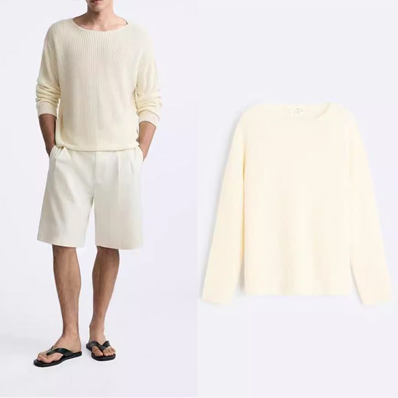 Cabinet 799! Men's Autumn and Winter New Style Round Neck Casual Loose White Knit Sweater 2893324