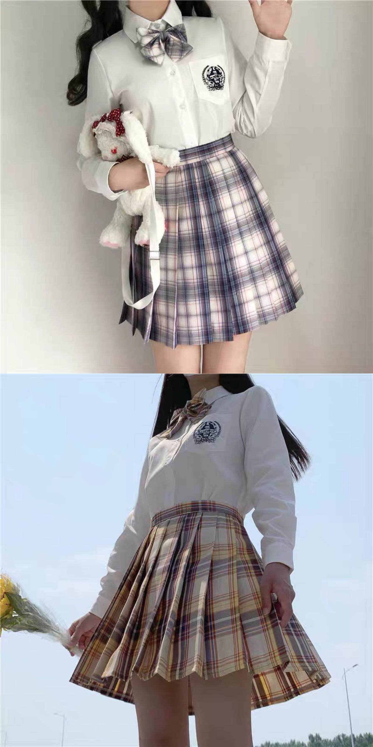 товар из китая jk制服裙正版原创秋冬百褶短裙全套半身裙学院风学生套装格裙女夏