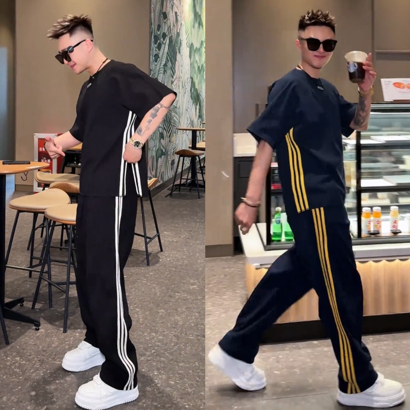 2026 Summer Waffle Lightweight Casual Sports Suit Men's Trendy Fashion Breathable Round Neck Short Sleeve Two-Piece Set