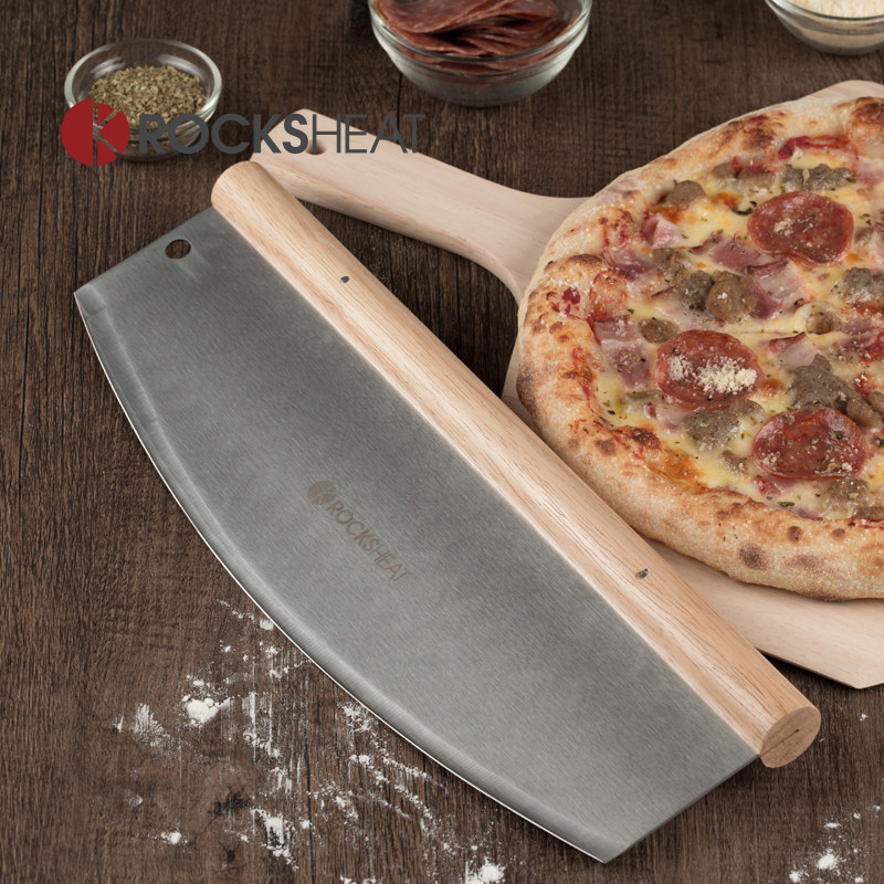 Stainless Steel Long Pizza Knife Shake Knife Pizza Cutter Rubber Wood Handle Bull Rolling Sugar Knife Snowflake Ghee Knife