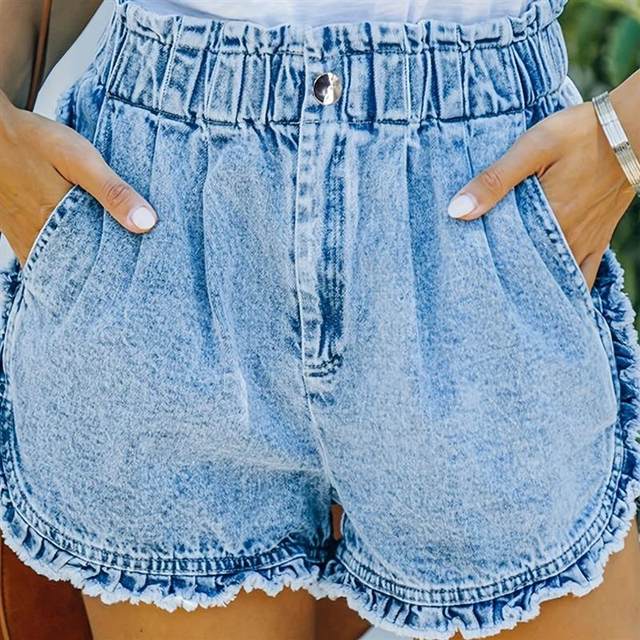 Amazon AliExpress summer cross-border shorts bud pants elastic waistband women's jeans new pocket
