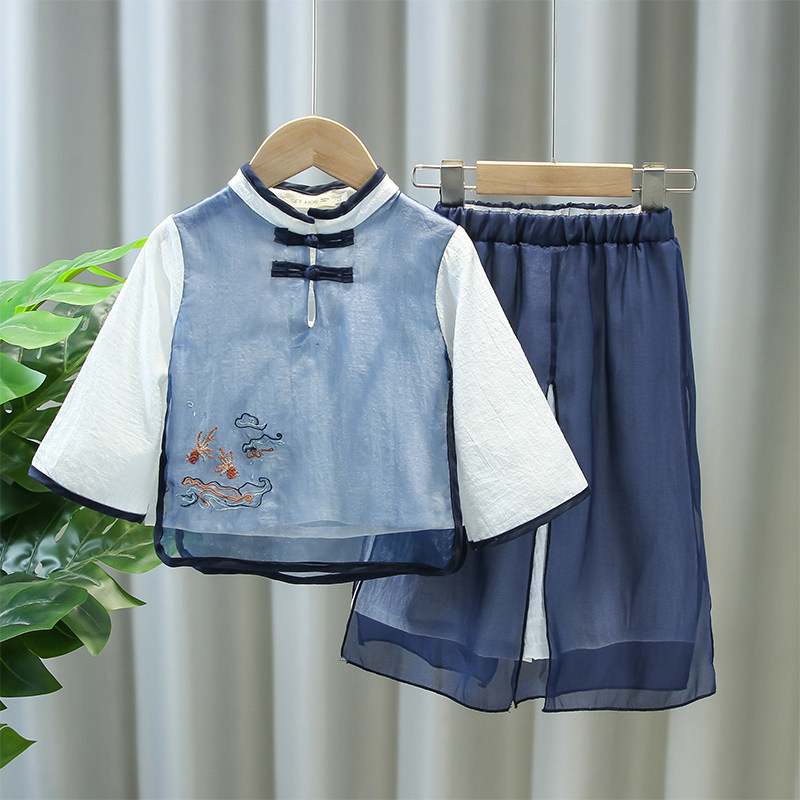 Boy's Han clothing suit Spring and Autumn long sleeve Chinese wind show girls antique embroidery performance handsome