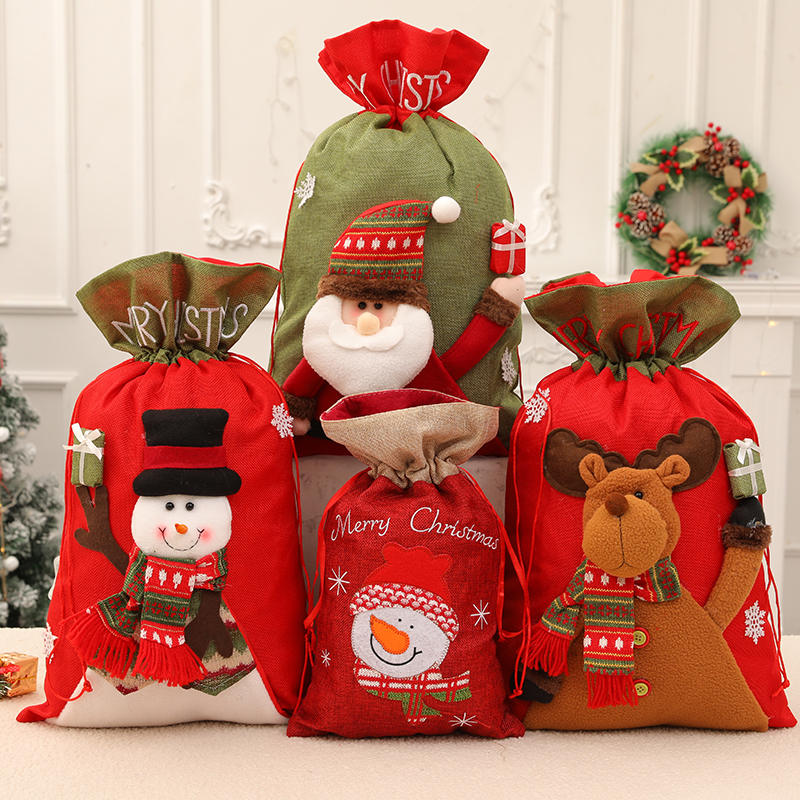 Christmas burlap bag three-dimensional old man snowman deer large gift bag gift bag Ping An fruit candy bag packaging bag