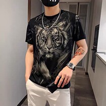 Violence 2022 Summer stamping tiger head pattern mens short sleeve men to practice T - shirt cloud cloud tide