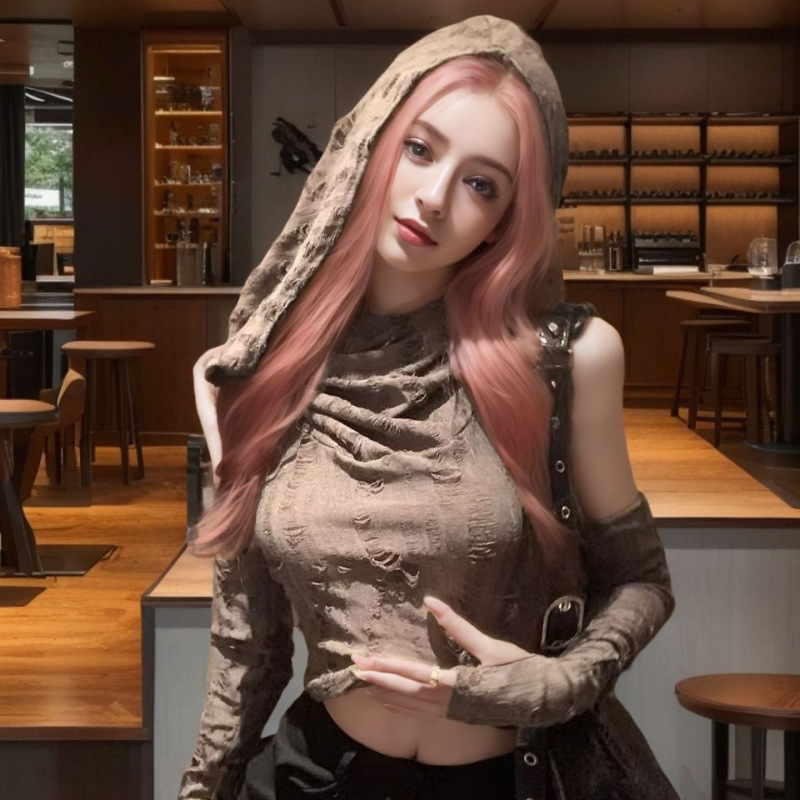 Wasteland Style American Y2K Sweet Spicy Girl Short Sleeve Top Women's Spring and Summer Ripped Tank Top Hooded Undershirt