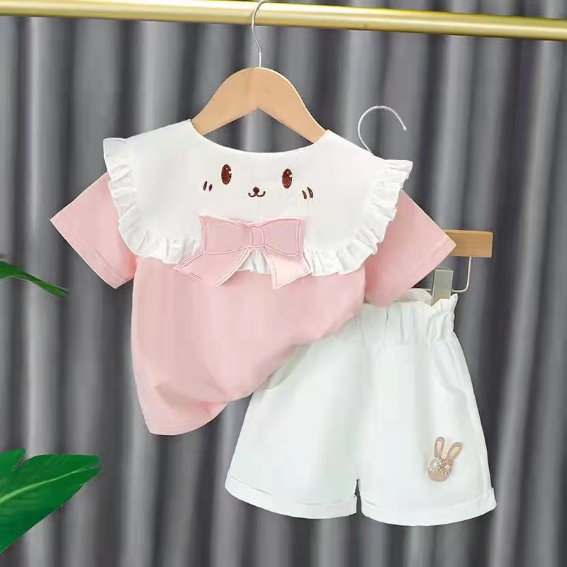 Han Fan Xiao Girl Summer Sleeve Set Ocean 2023 New Baby Clothes Fashion and Lovely Baby Two Pieces
