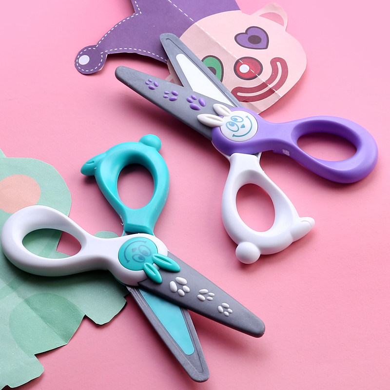 Maped plastic scissors do not hurt hands kindergarten baby safety children primary school students diy hand-cut special round head art set toys kids exercise small flat head 2 years old