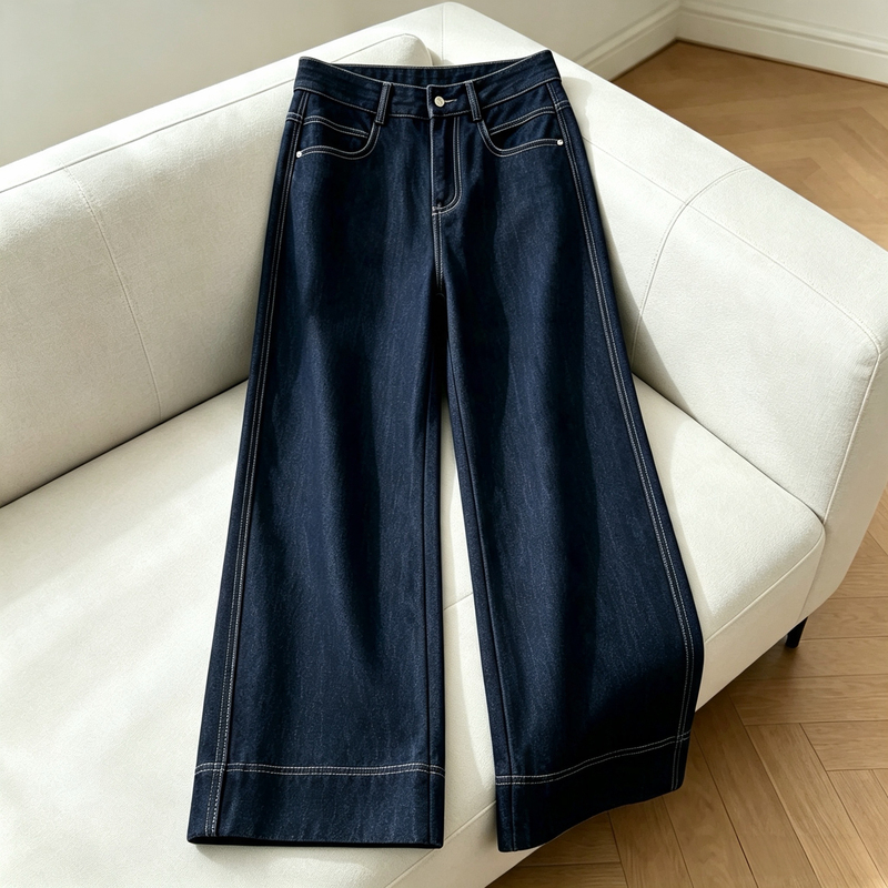 Denim Blue Straight-Leg Jeans for Women, Autumn 2026 New High-Waisted Loose Slimming Cropped Narrow Wide-Leg Pants Denim Blue Straight-Leg Jeans for Women, Autumn 2026 New High-Waisted Loose Slimming Cropped Narrow Wide-Leg Pants