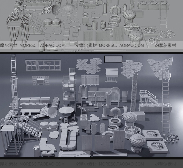 图片[5]-C4D/blender/fbx屋顶设施墙壁水管轮胎扶梯水塔排气扇obj模型素材-cg男孩