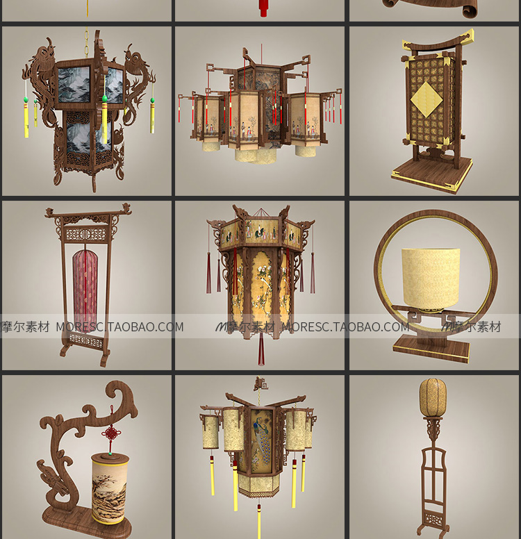图片[3]-C4D/fbx/obj中式宫廷灯花灯夜灯中国风古代灯笼模型素材带贴图-cg男孩