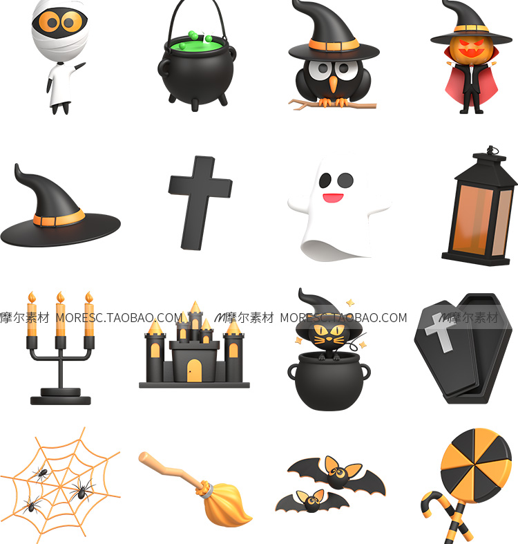 图片[3]-blender卡通万圣节元素C4D点缀幽灵蜘蛛网蜡烛fbx obj模型素材png-cg男孩