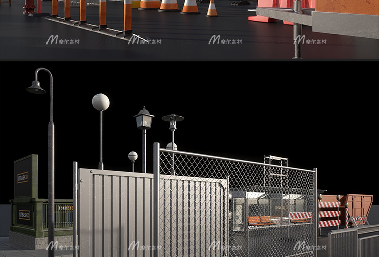 图片[9]-C4D交通道路设施设备路牌警示栏杆灯长椅路障公交站台3d模型MX115-cg男孩