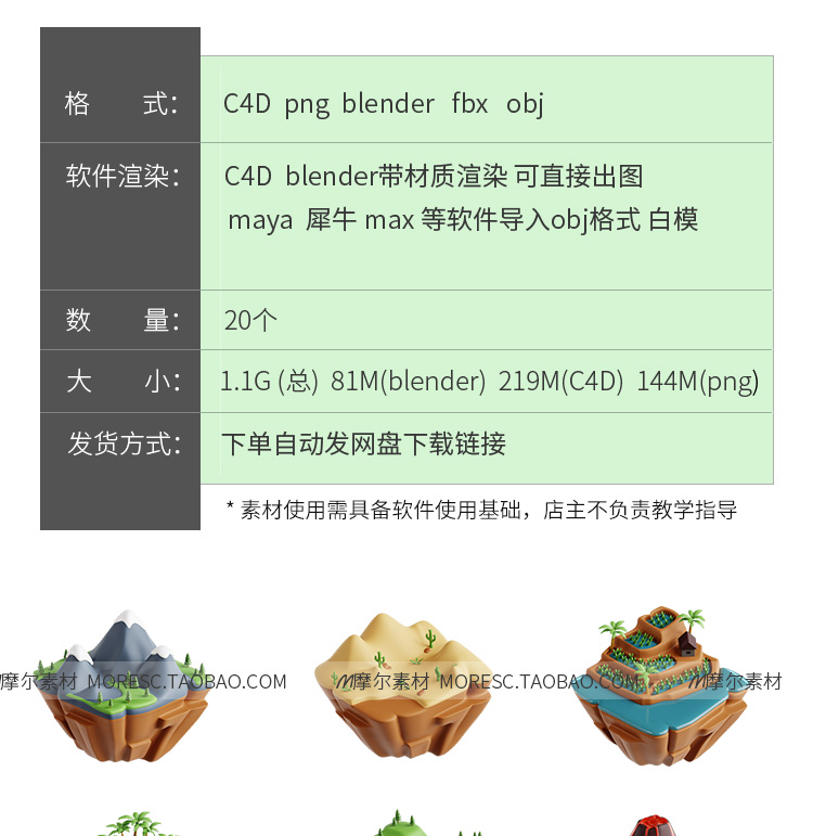 图片[2]-blender卡通小岛C4D微观场景岛屿fbx obj森林瀑布山川模型素材png-cg男孩