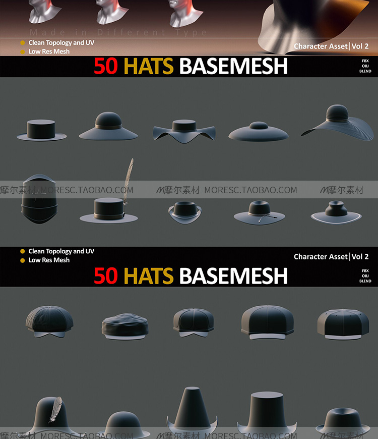 图片[3]-C4D帽子blender棒球帽礼帽冬季贝雷帽羽毛fbx obj模型素材MX461-cg男孩