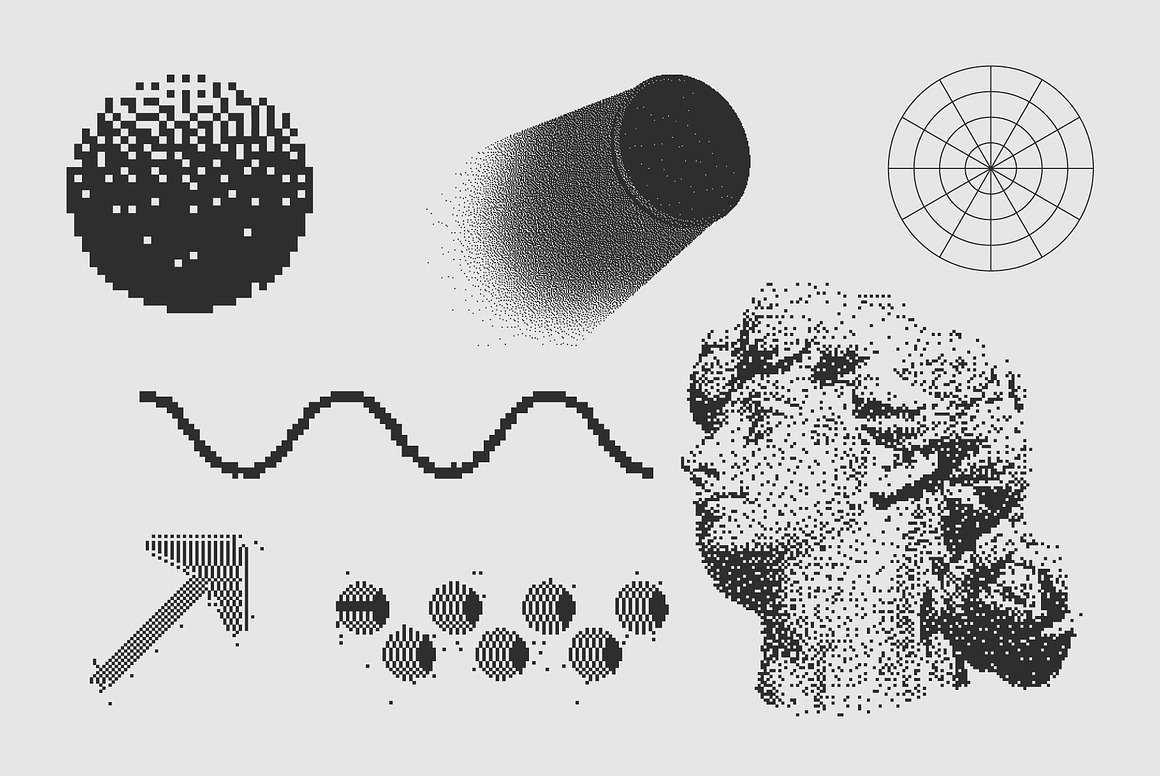 120 Vector Dither Textured Clip Arts, a Graphic by.jpg
