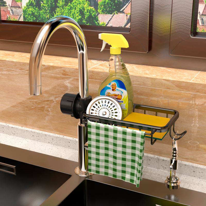 Shelf kitchen containing dishwashing sponge containing tap set space aluminum home pool sponge drain hanging basket