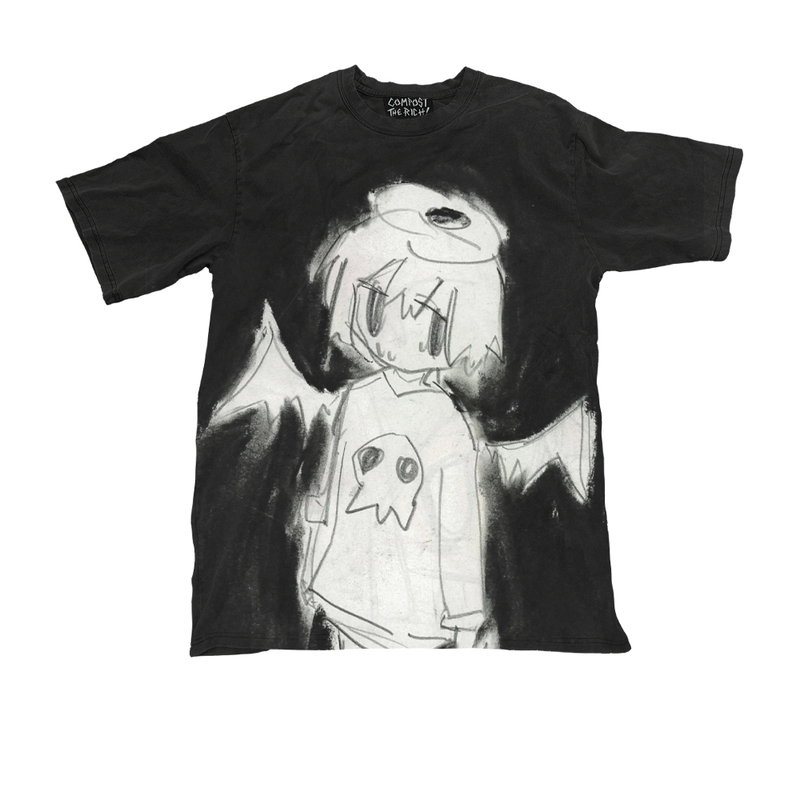Limbiate Absurd Town Two-Dimensional Y2K Couple Style Short Sleeve Yabi Cute Kawaii Black and White T-Shirt