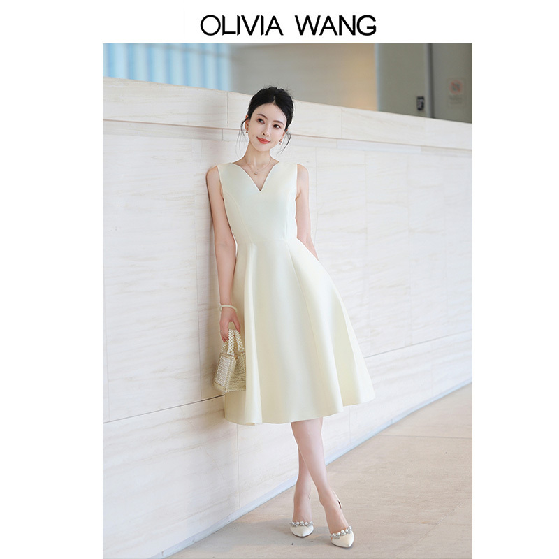 Olivia Wang's "Passionate Waltz" French V Neck Silk Wool Dress A-Line Skirt Early Spring Dress Skirt