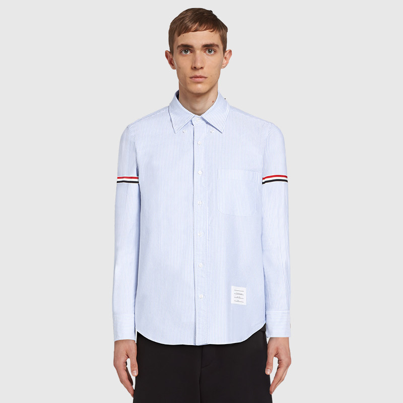 (official) TB shirt male and female in the same couple shirt body Oxford spun blue striped long sleeve tb shirt