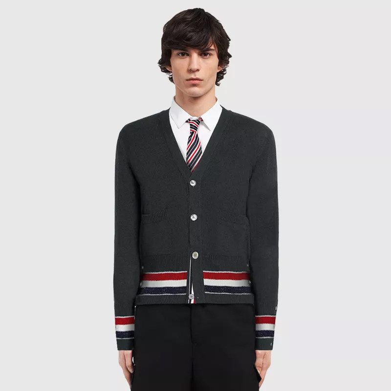 (official) TB cardiovert cashmere sweatshirt male and female identical coat lover dress blue and white red classic grey knit