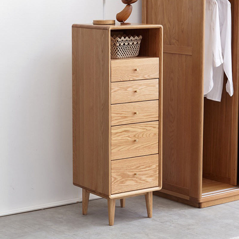 All solid wood chest of drawers oak storage cabinet chest of drawers Nordic modern minimalist bedroom drawer storage box cabinet narrow cabinet