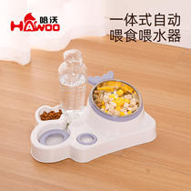 New pet feeder multifunctional cat drinking water bowl double bowl tilted high-leg neck guard stainless steel cat bowl