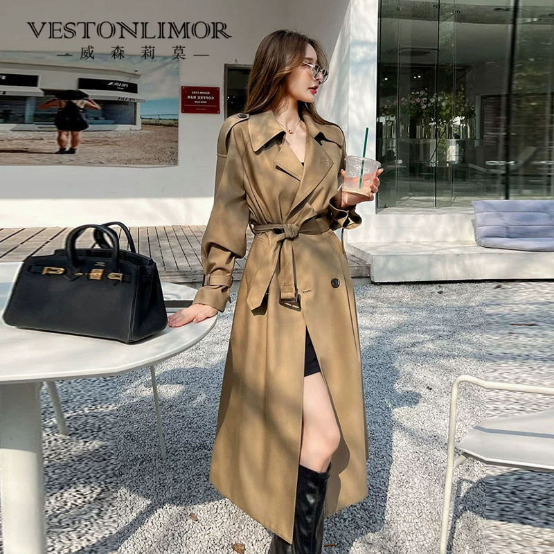 Осень trench coat, длинная куртка, средняя длина, городской стиль, для подростков, свободный крой