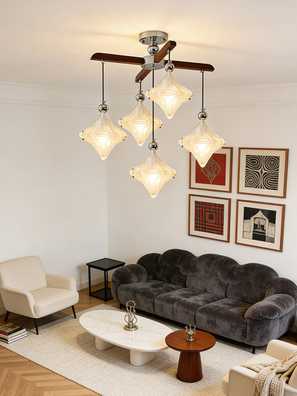 French Mid-Century Style Living Room Star Chandelier, Retro Bauhaus Creative High-End Hall Main Light, Restaurant Atmosphere Light