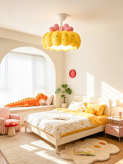 Cream-Style Bedroom Lamp, Pumpkin Ceiling Lamp, Creative Cartoon Cute Children's Room Lamp for Boys and Girls, Eye-Protecting Lighting Fixture