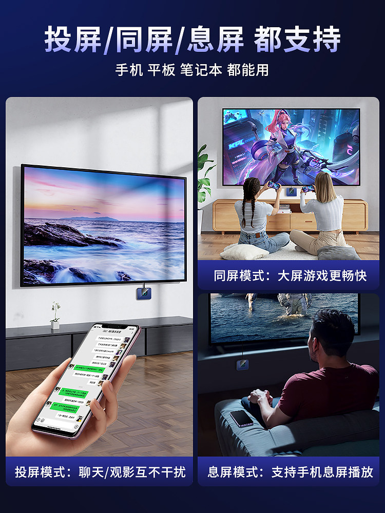 Wireless Screen Projector Connects Mobile Phones and Computers to Tv with Same-Screen HDMI Transmission and Connection to Monitor and Projector 2025 New Model