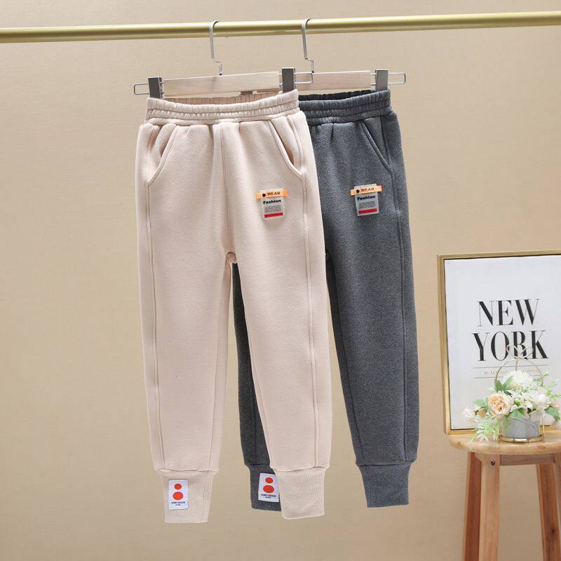 Girls' pants autumn and winter plus velvet thickening 2021 foreign style outer wear middle and big children's sweatpants little girl casual sports cotton pants