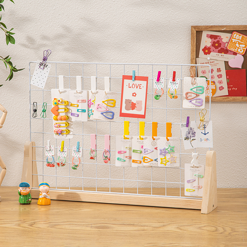 Art Area Grid Solid Wood Base Kindergarten Artwork Display Rack Desktop Photo Wall Mesh Stand Stall Decoration