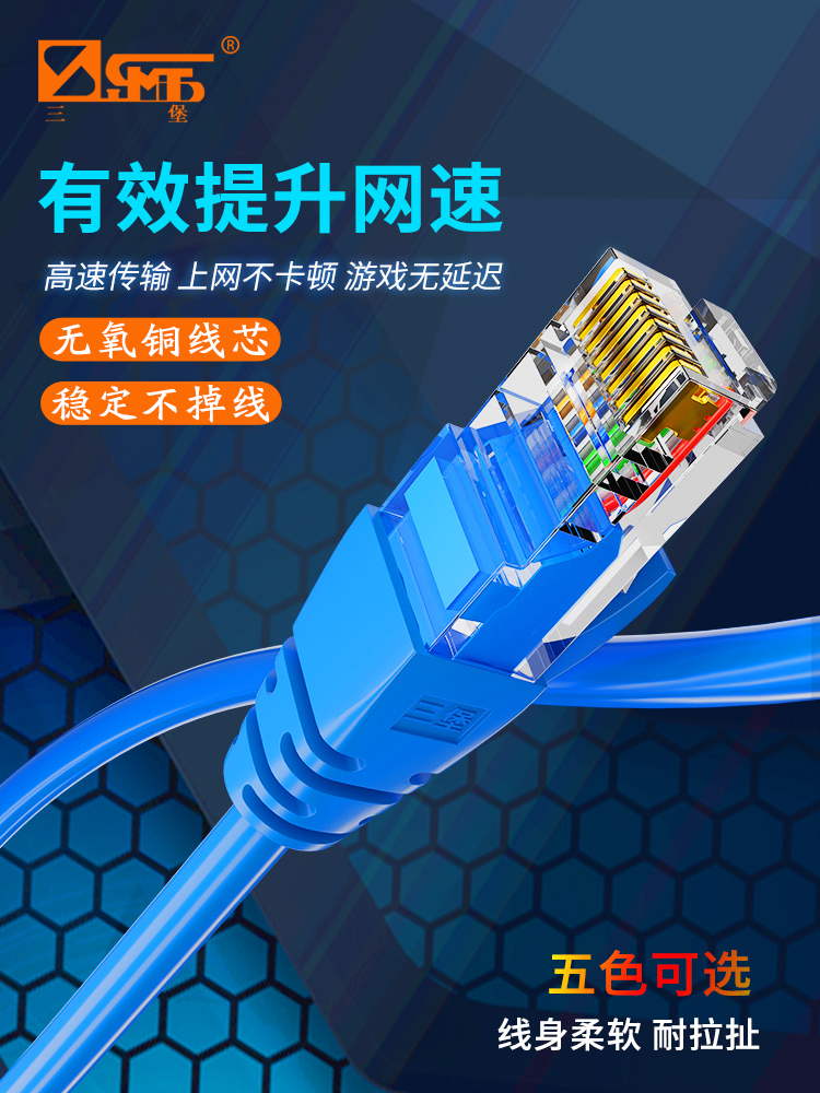 Sanbao super five categories CAT5E standard networking cable 100M broadband connection line engineering router computer monitoring 8-core twisted pair finished network jumper 1 5 3 5 10 30 meters