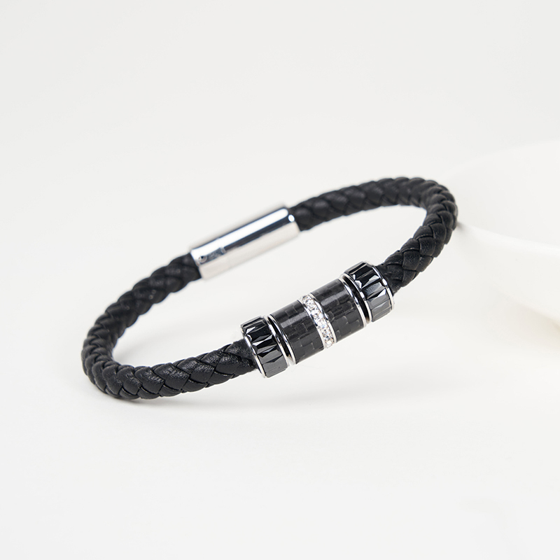 Shijia Couple Leather Rope Bracelet Trendy Brand Men's and Women's Lucky Beads Black Bracelet Versatile Casual Personalized Accessory