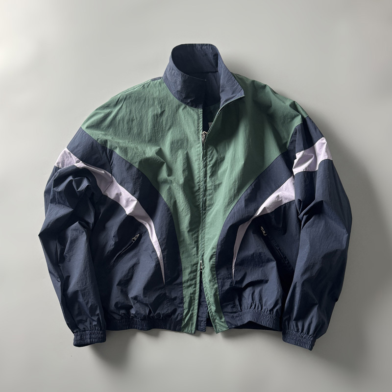 P2131 Retro Jacket from the 80S, Spring Mountain Style Outdoor Color-Block Stand Collar Loose Casual Jacket Trend