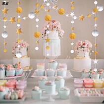 Birthday party five-pointed star pull flower pull flag hanging ornaments kindergarten window decoration opening event decoration supplies