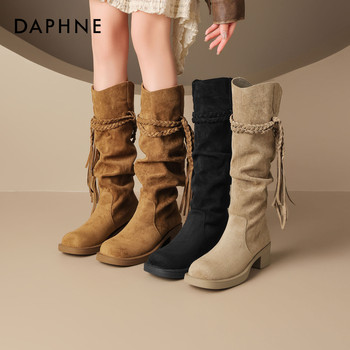 Daphne Western Cowboy Boots for Women 2025 Autumn New Tassel Melard Stacked Boots Short Tall Boots