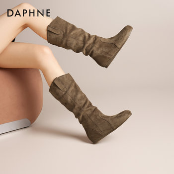 Daphne's Popular Mid-Calf Boots for Women 2025 New Autumn and Winter Fleece-Lined Boots Women's Melard Flat-Soled Slouchy Boots Short Boots